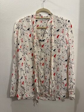 Red white and blue cat kitten star blouse